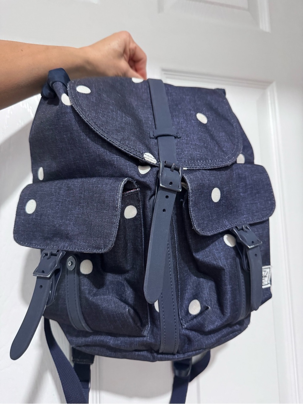 Herschel Supply Company Navy Blue Polka Dot Canvas Backpack